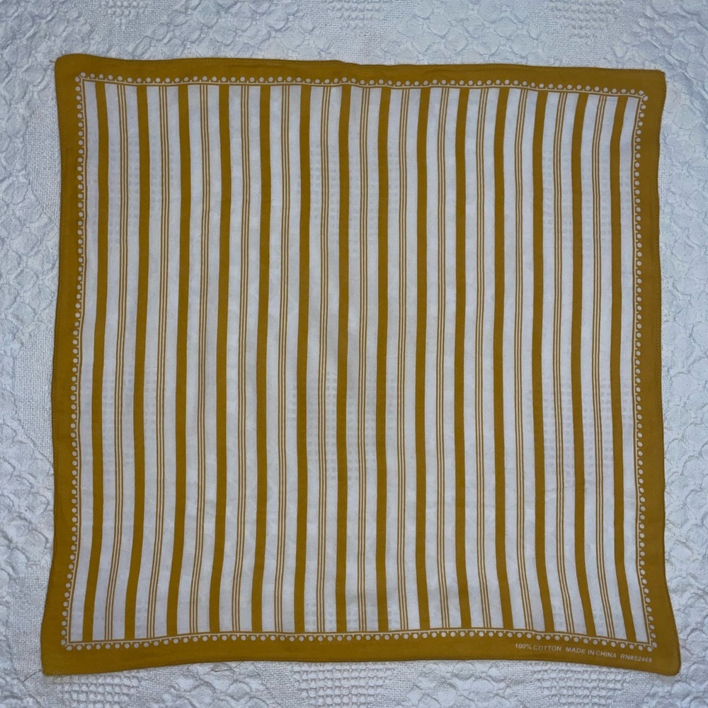 Vintage 100% Cotton RN#52469 Yellow Gold and White Striped Bandana